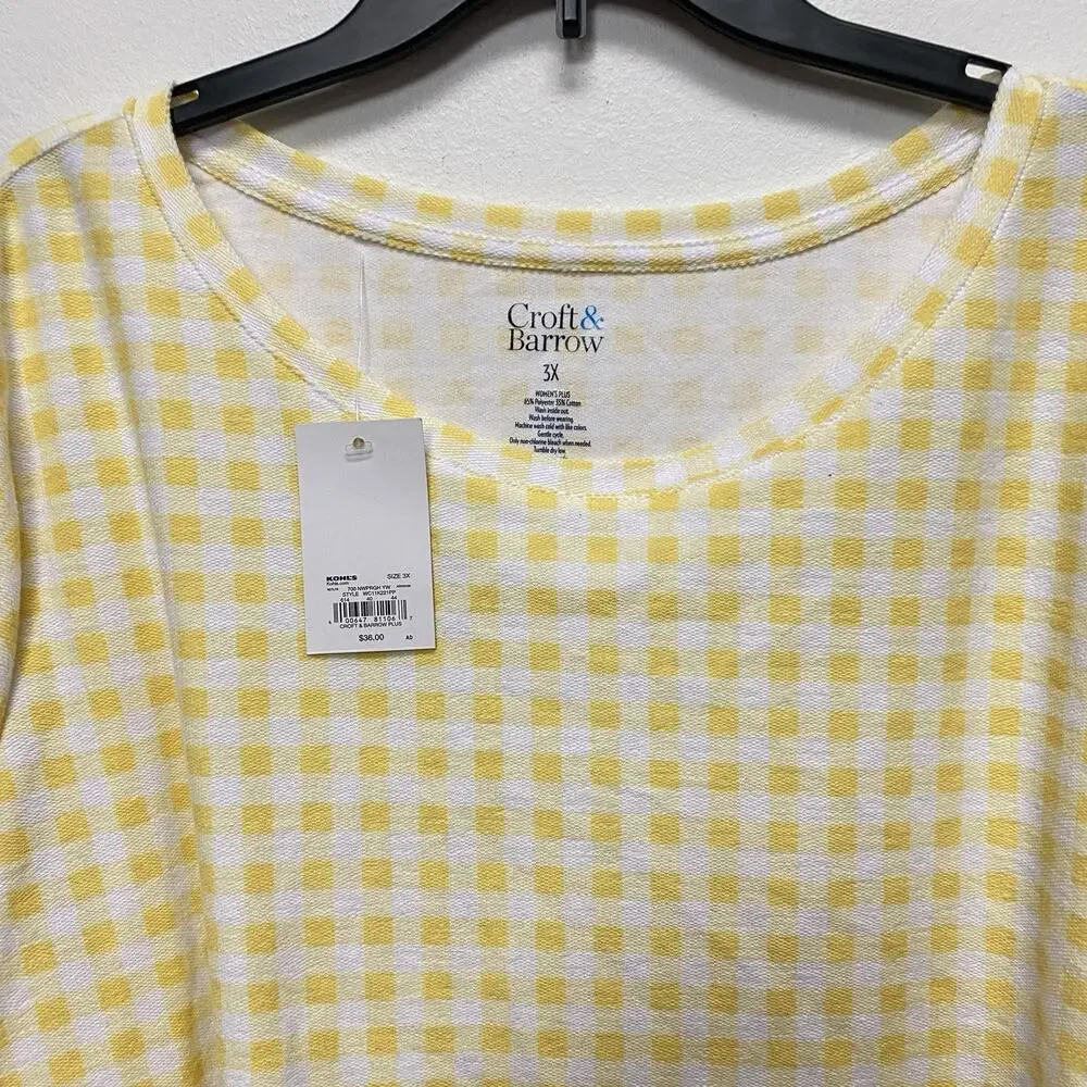 Croft & Barrow Top Womens 3X Yellow White Long Sleeved Sweater Blouse Casual